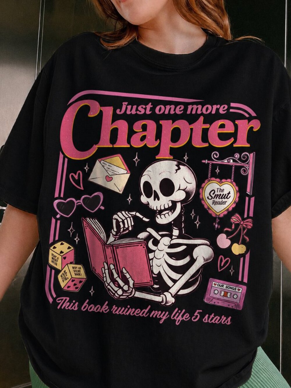 Just One More Chapter T-shirt, Cute Bookworm Reader Tee